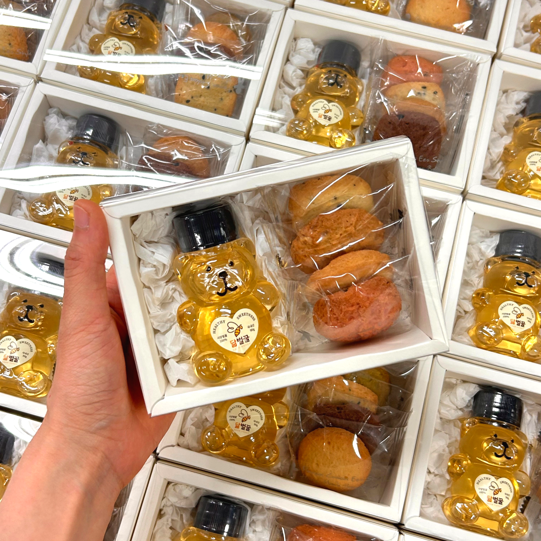 센스있는 결혼답례품 퇴사답례품 결혼식 웨딩 꿀 쿠키 간식선물 회사 추석 곰돌이 답례선물세트 상품 이미지
