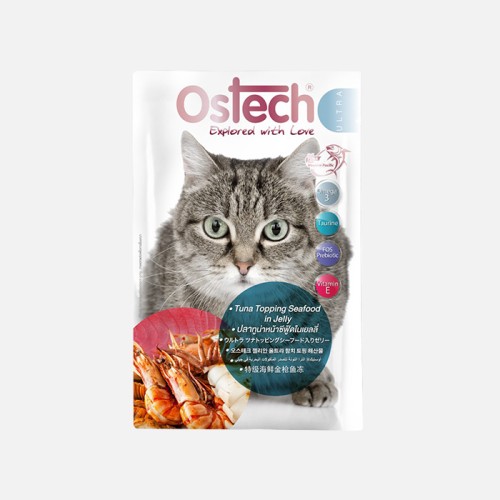 오스테크 울트라 젤리 파우치 고양이 습식 간식 참치+해산물, 70g, 1개 - 메인 이미지