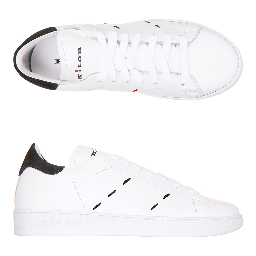 [워드로브] [키톤] USS0001 XC100507 BIANCO/KHAKI 스티치 스니커즈 - 상품 이미지