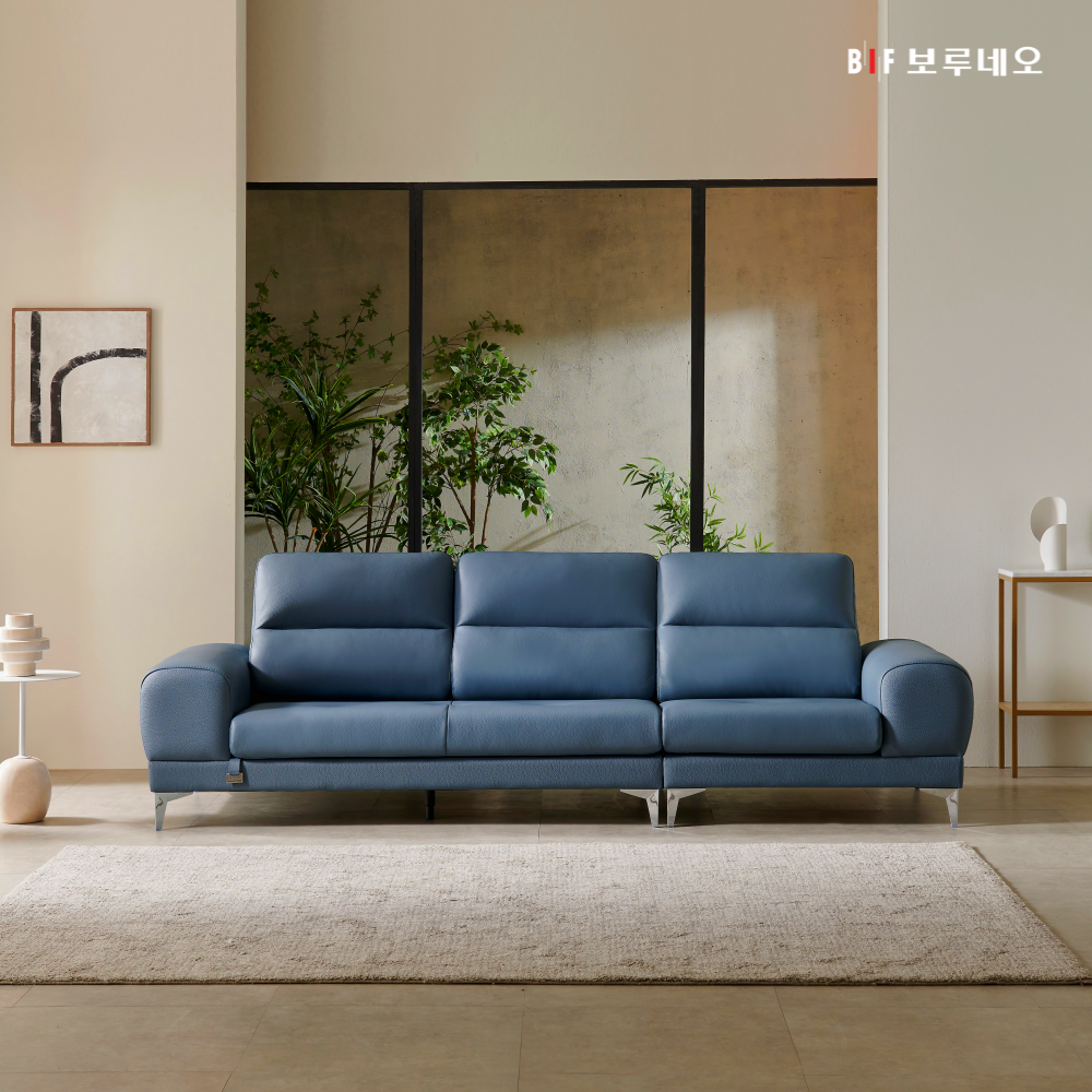 보루네오 통가죽 천연면피 소가죽 클레이 4인용 소파 / 스툴+쿠션