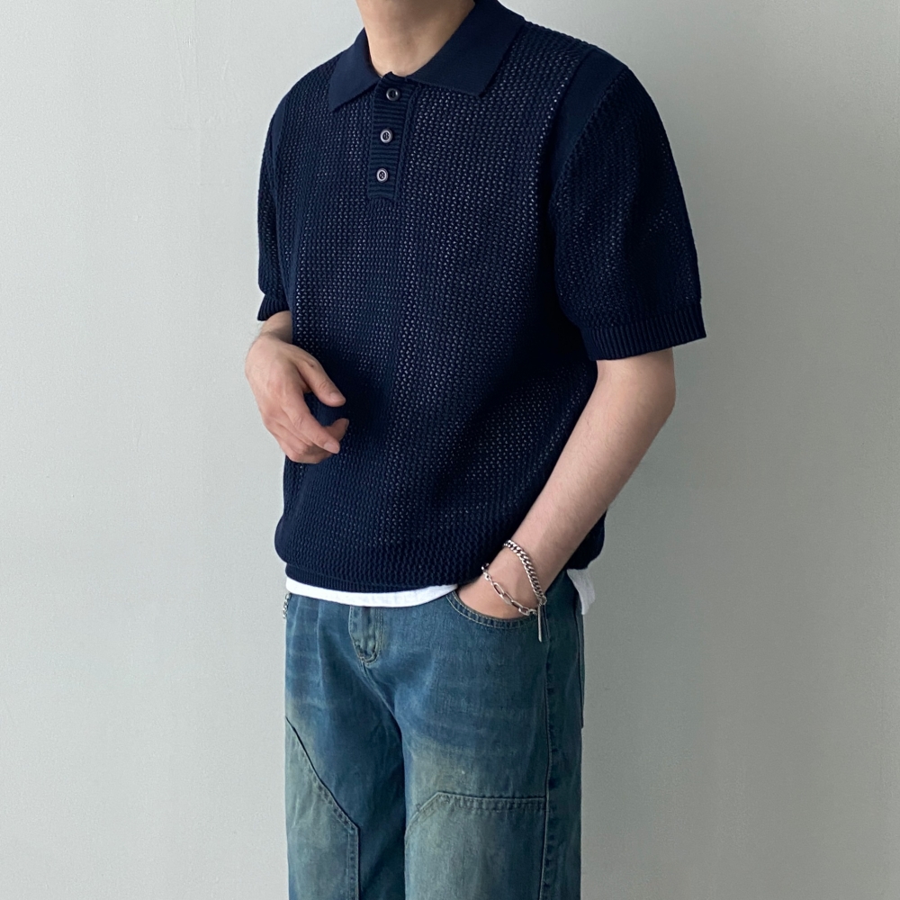 남성반팔카라니트 오버핏 남자시스루니트 - 상세 이미지 2