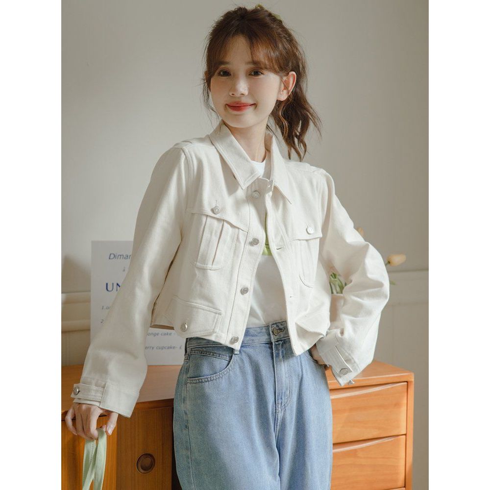 간절기 데일리 크롭 청자켓 면자켓 숏자켓 봄 가을 아이보리