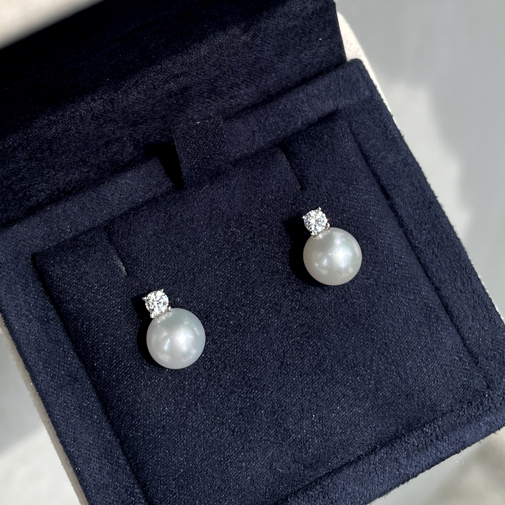 14K 18K 아코야 해수 8mm 진주 1부 천연 다이아 스터드 침 귀걸이 (현대,우신) 이미지 8