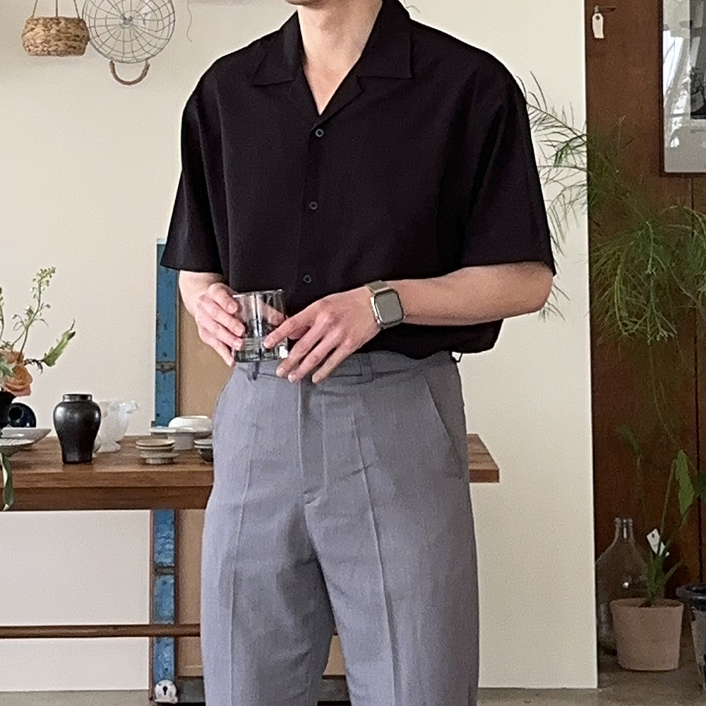 남자 셔츠 오버핏 오픈카라 여름 남방 남자 반팔셔츠 - 상세 이미지 2