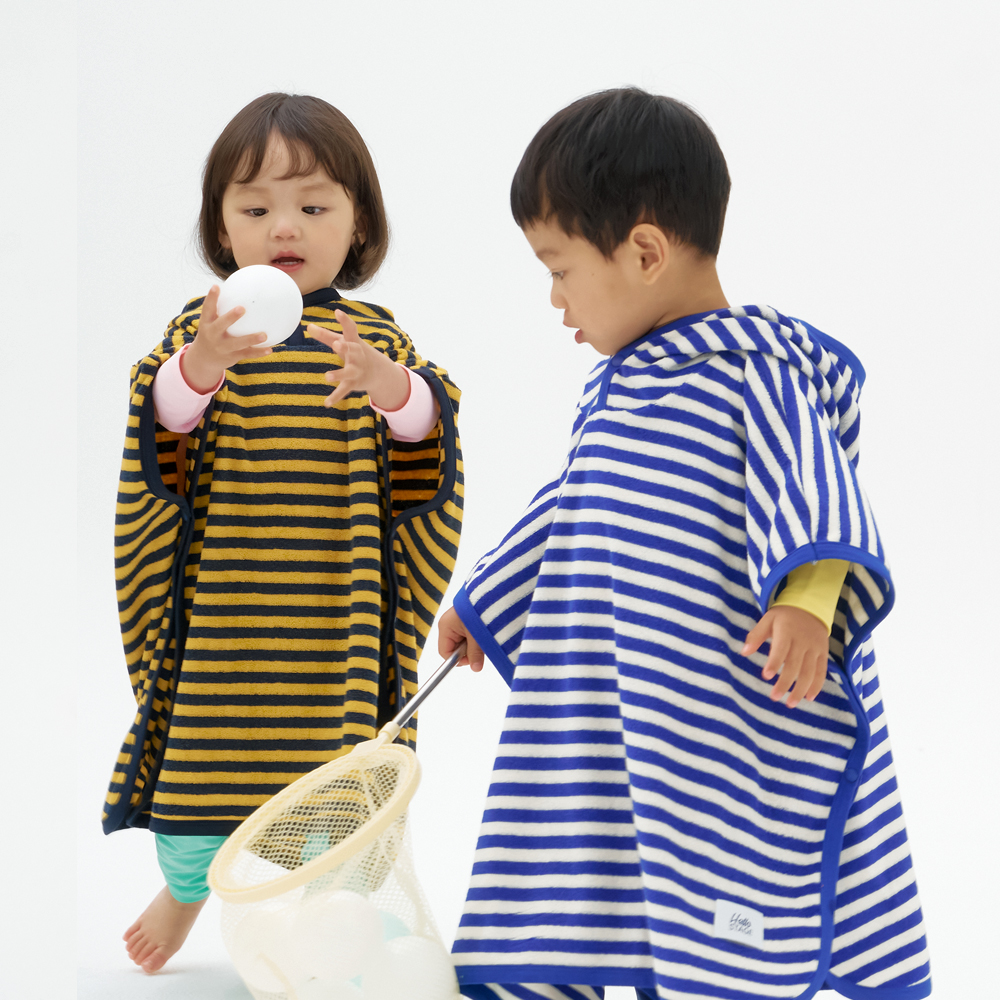 스테이지 스트라이프 아기 유아 키즈 비치 가운 목욕 사워 타올 물놀이 후드 타월 옐로우, XL(125-성인)