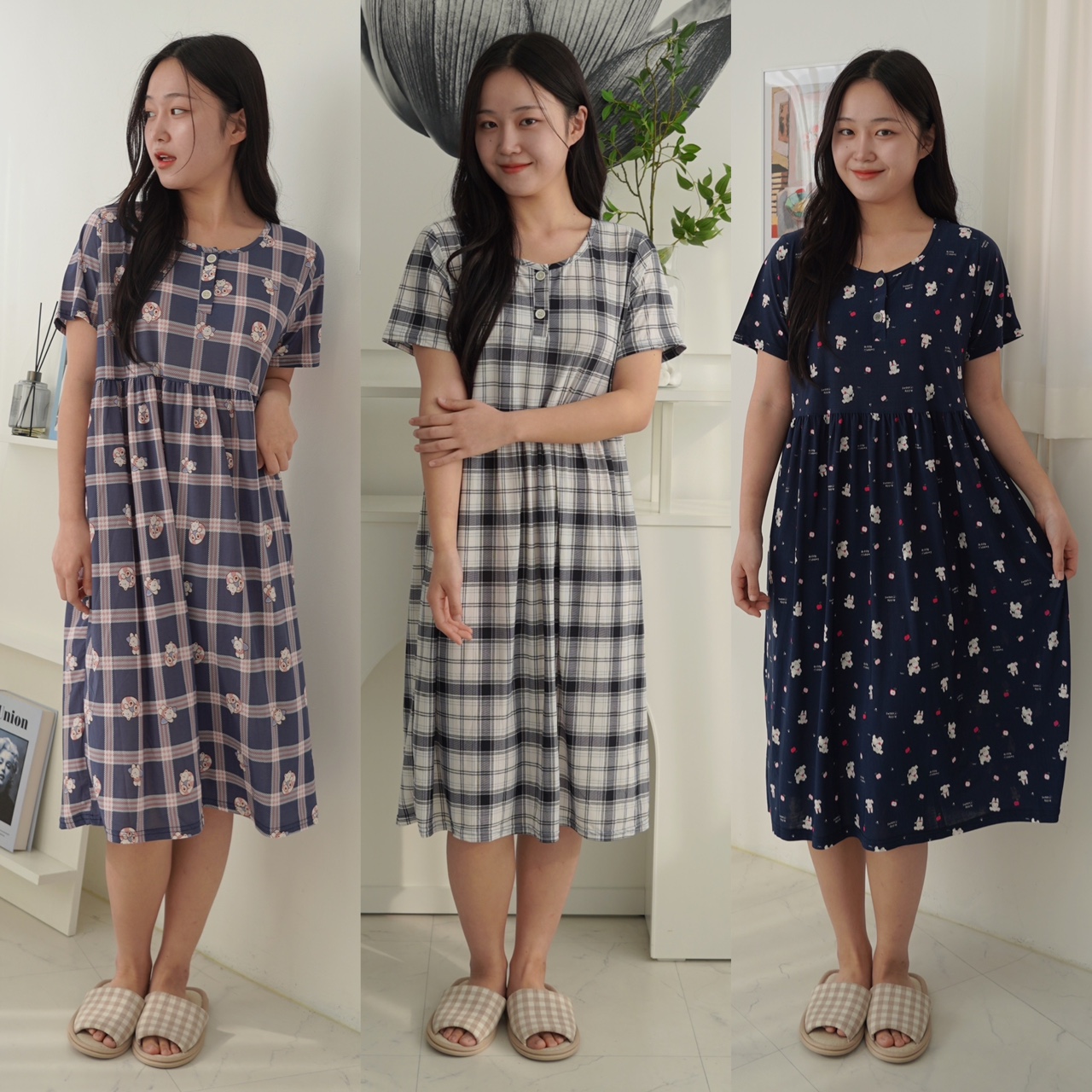 폭스클럽 여름 잠옷 여성 원피스잠옷 냉감 편한 빅사이즈 패밀리 홈웨어 파자마