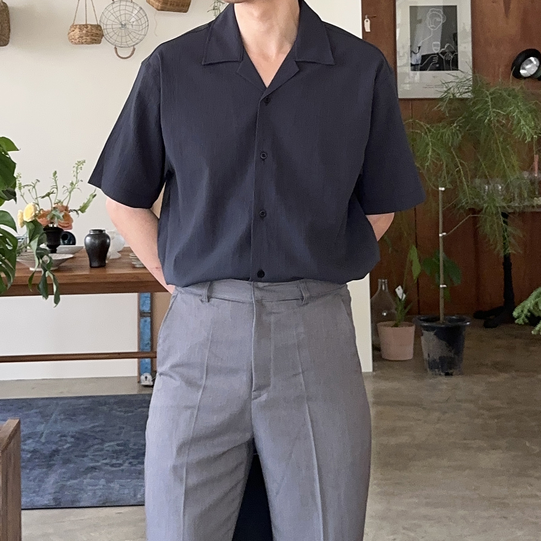 남자 셔츠 오버핏 오픈카라 여름 남방 남자 반팔셔츠 - 상세 이미지 3