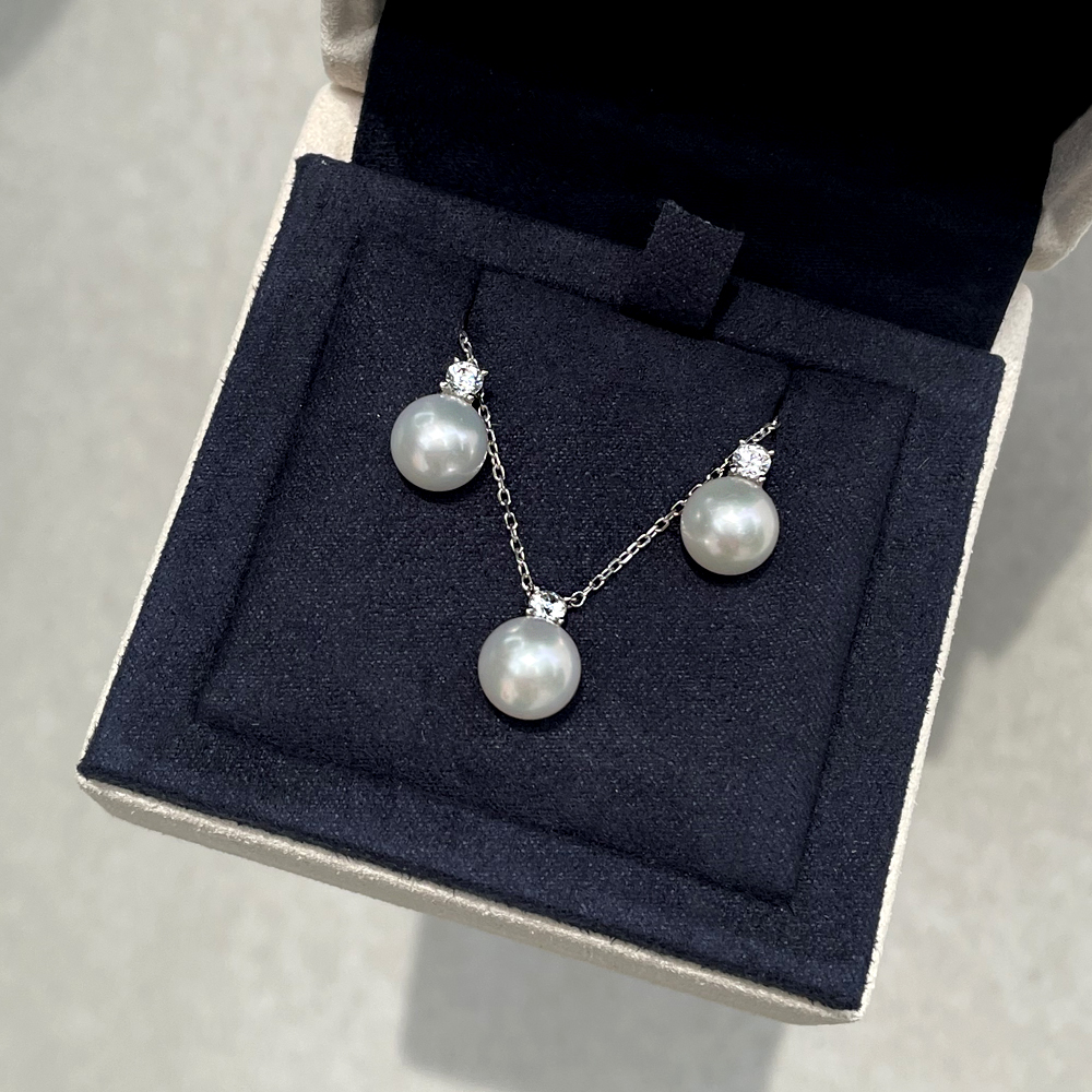 14K 18K 아코야 해수 8mm 진주 1부 랩 다이아 스터드 침 귀걸이 이미지 8