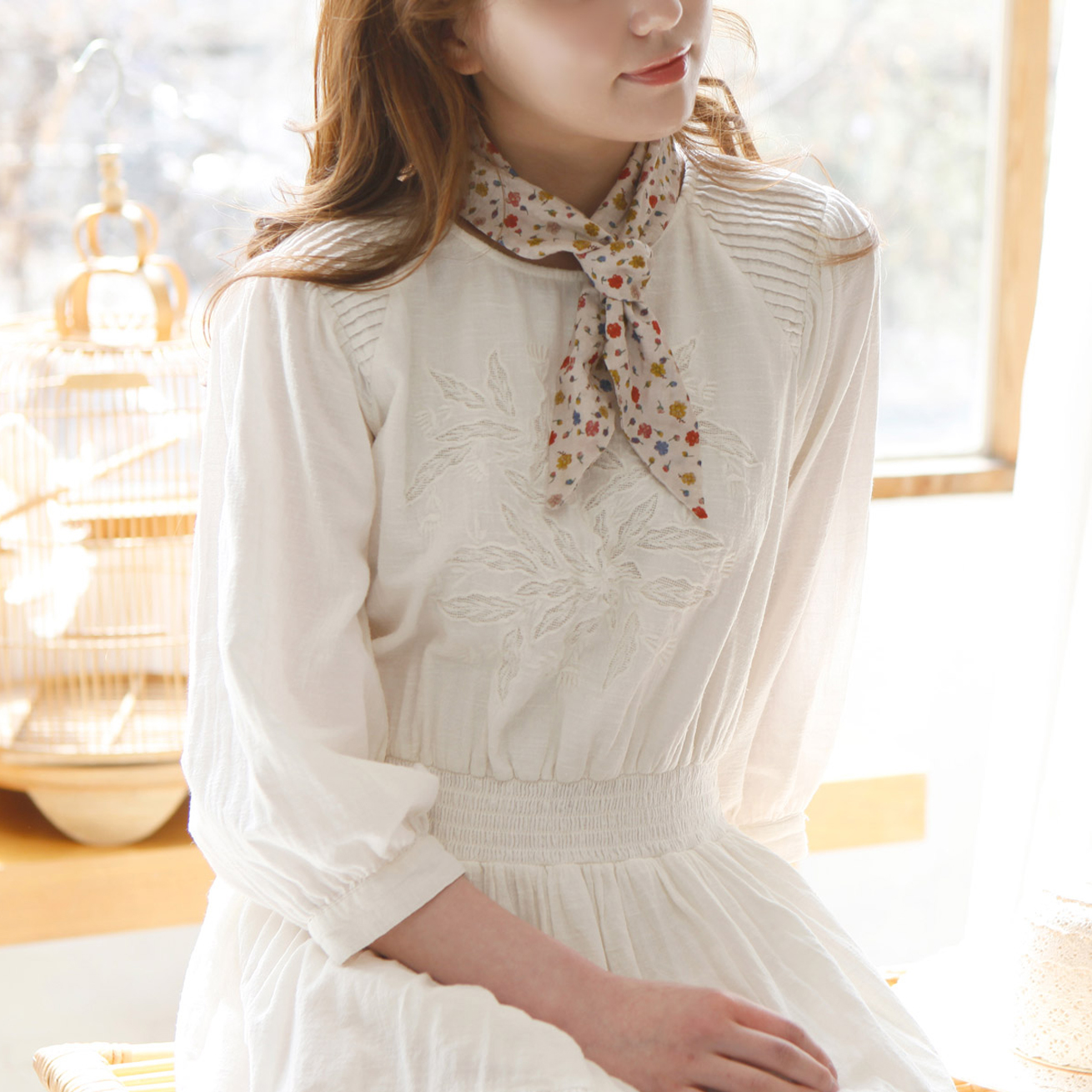 [가든/싱글팩] 남자여자 봄여름가을 면 쁘띠미니 목스카프 방도 반다나 간절기 꽃무늬 손수건