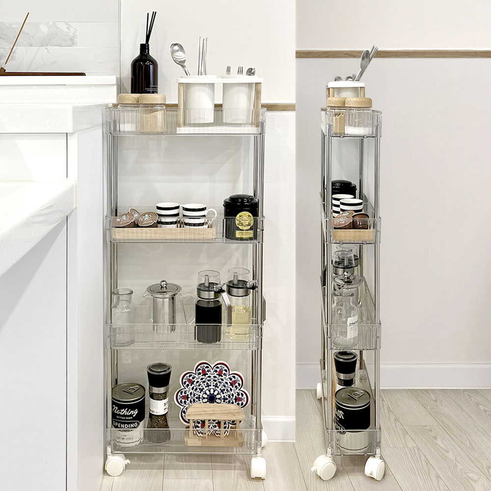 틈새선반 이동식트롤리 세탁실수납장 바퀴달린 슬림선반 13cm 4단