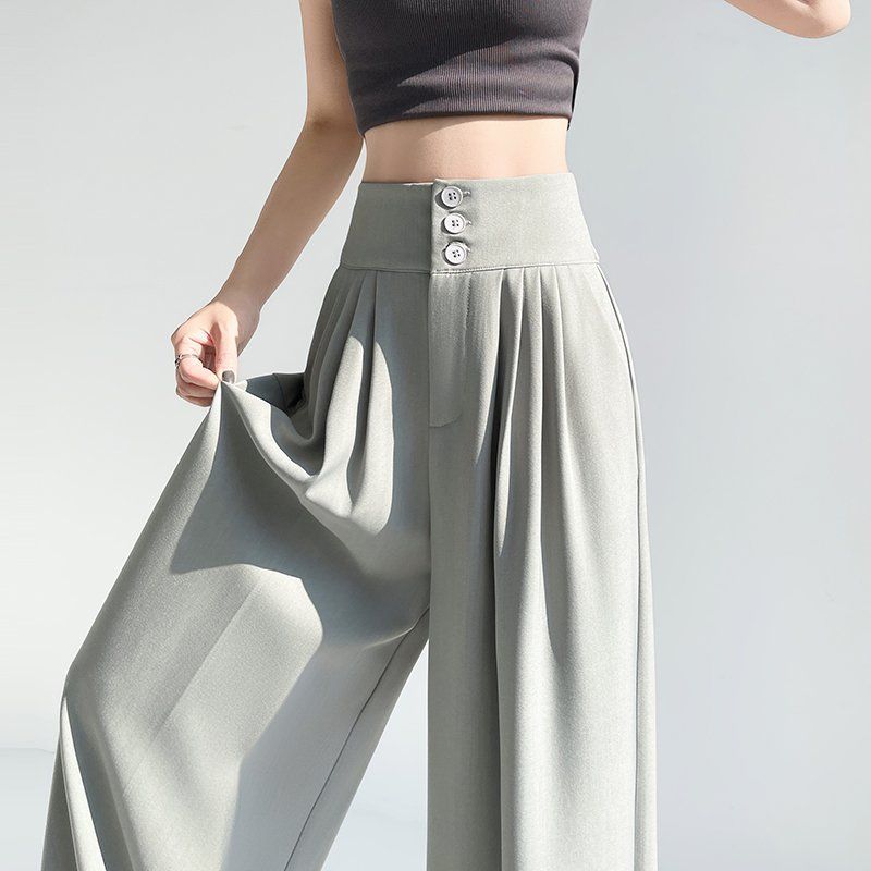 봄 여름 하이웨이스트 3가지기장 핀턱 와이드팬츠 쿨링 아이스실크 롱 슬랙스 - 상세 이미지 2