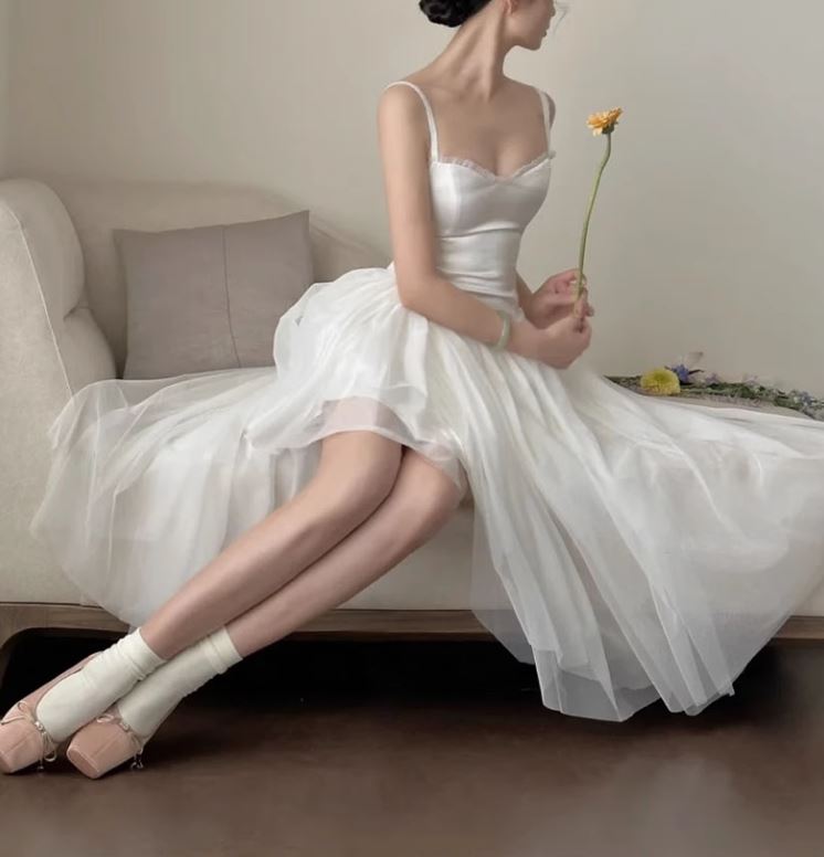 발레코어 미디 웨딩드레스 셀프웨딩 본식촬영 원피스 - 상세 이미지 3