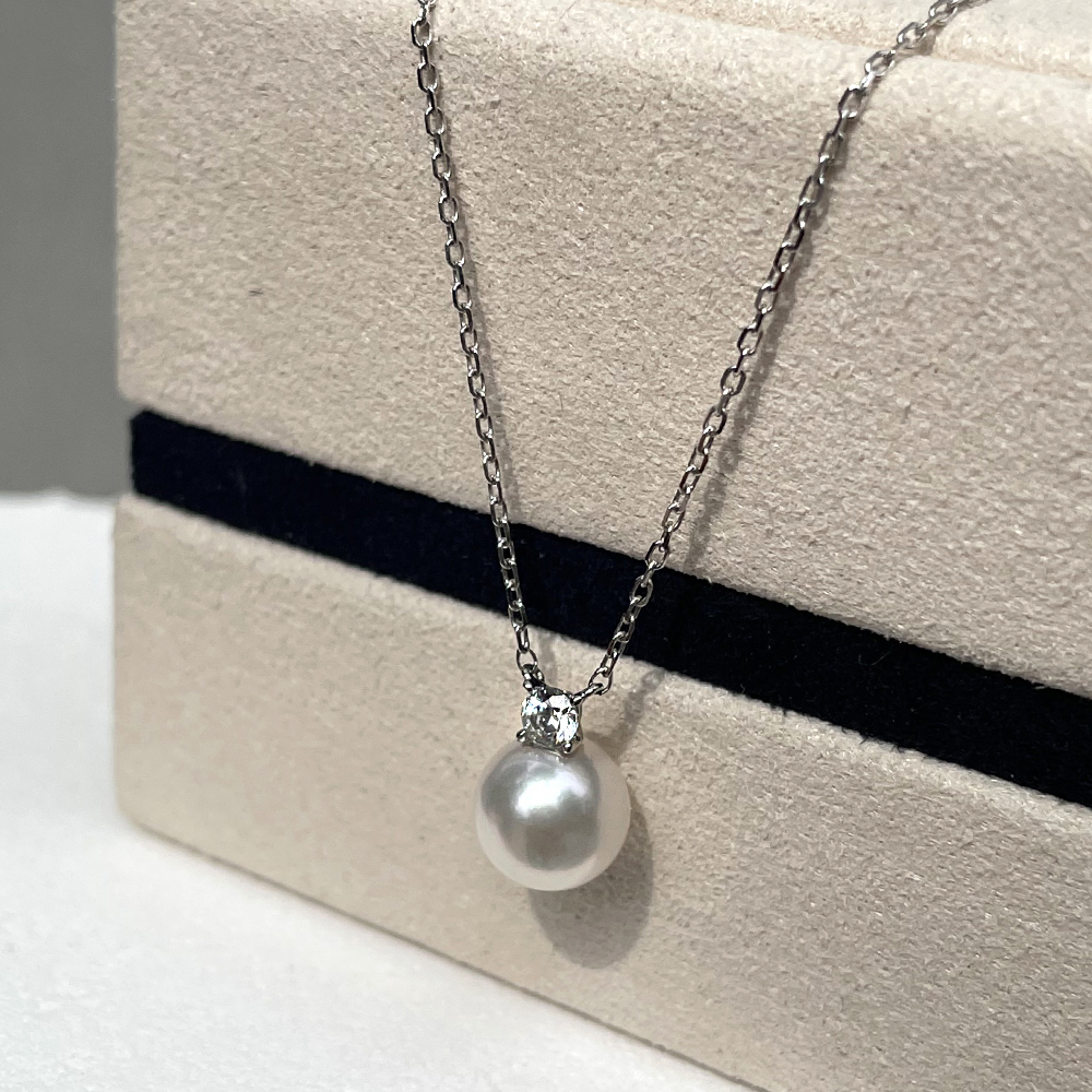 14K 18K 아코야 해수 8mm 진주 1부 천연 다이아 목걸이 이미지 7