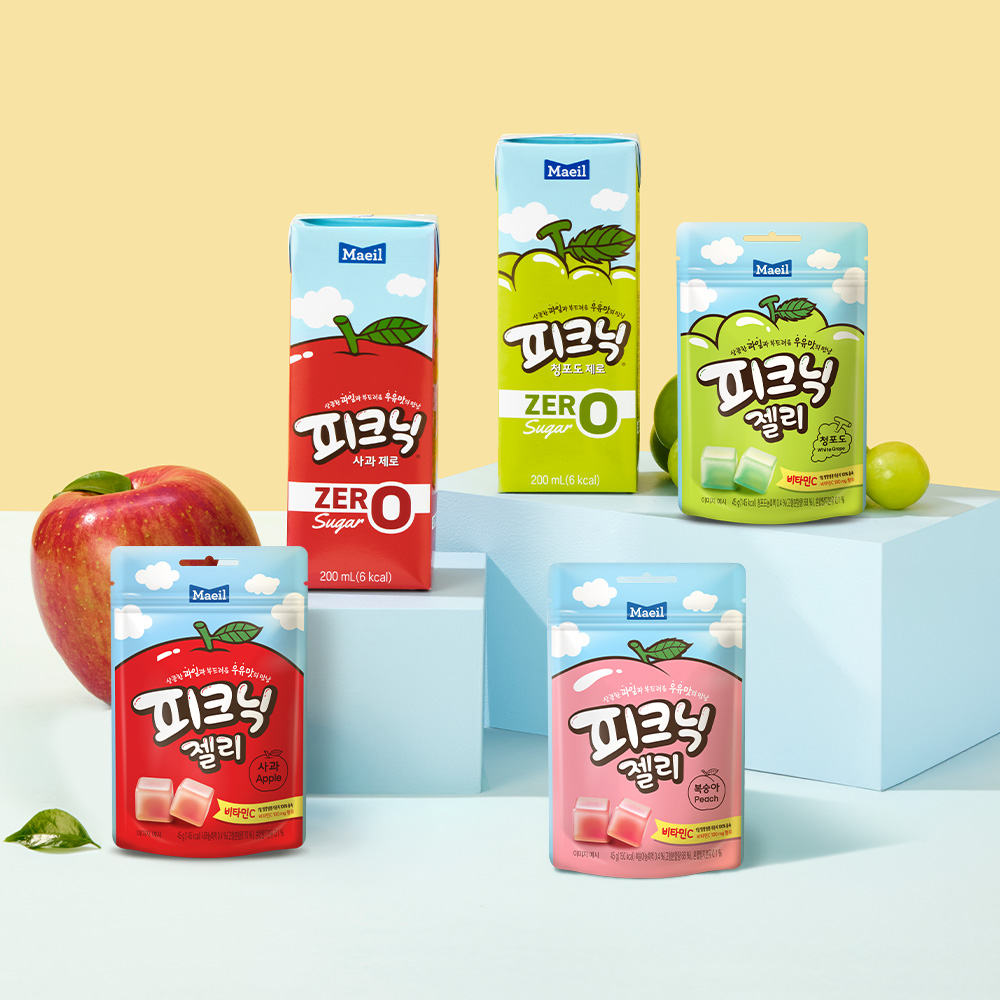 [골라담기] 피크닉 제로 2종 200ml 24팩(사과/청포도) + 젤리 3종 45g 8입(사과/청포도/복숭아) 택1