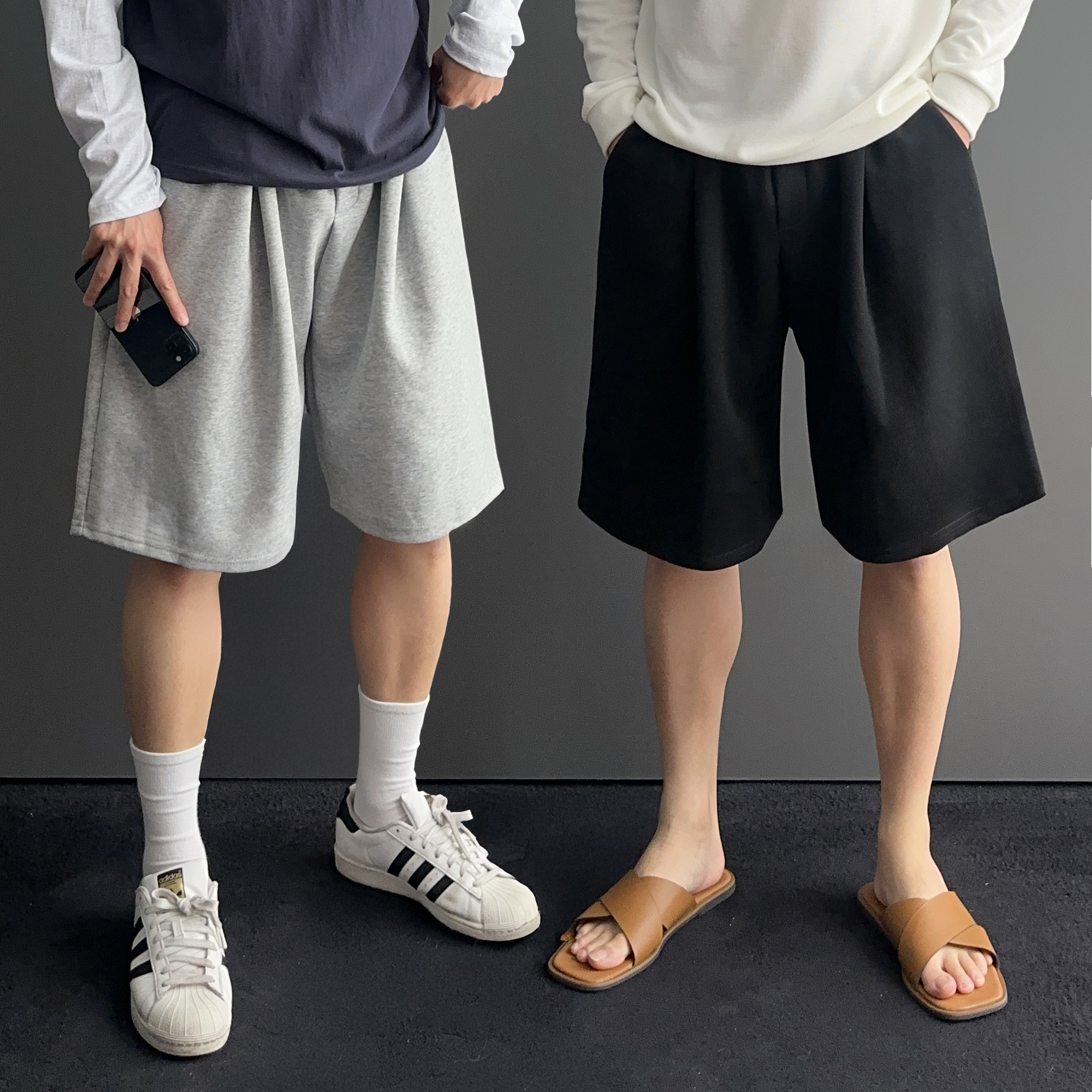 남자버뮤다팬츠 6부반바지 회색반바지 - 상품 이미지