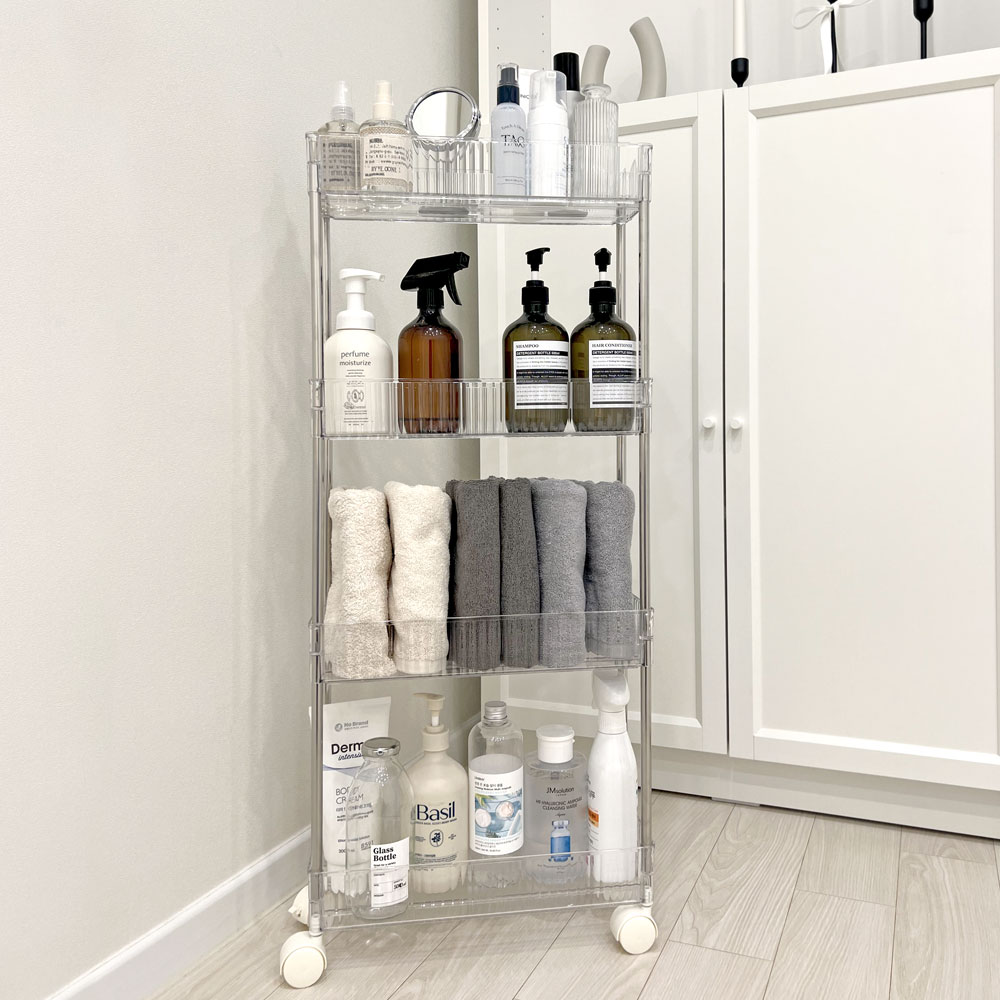 틈새선반 슬림 이동식트롤리 세탁실수납장 바퀴달린선반 4단