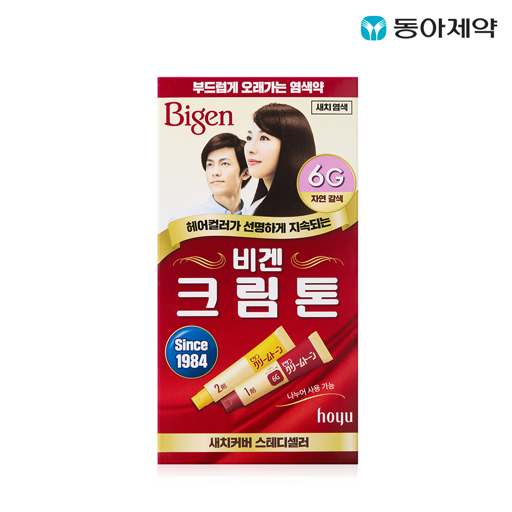 비겐크림톤 오래가는 크림 염색약 6G 7G 자연 갈색 1개 40g 염모제 새치염색 흰머리 남자