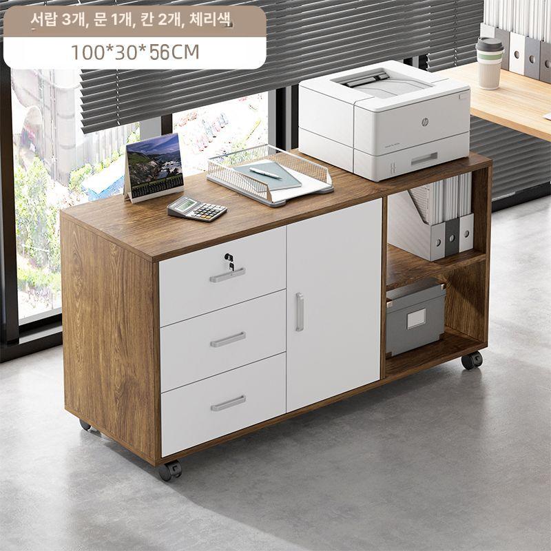 컴퓨터 프린터 선반 거치대 받침대 수납 프린터선반 사무실 데스크 3추 1문 체리우드 60x36x56
