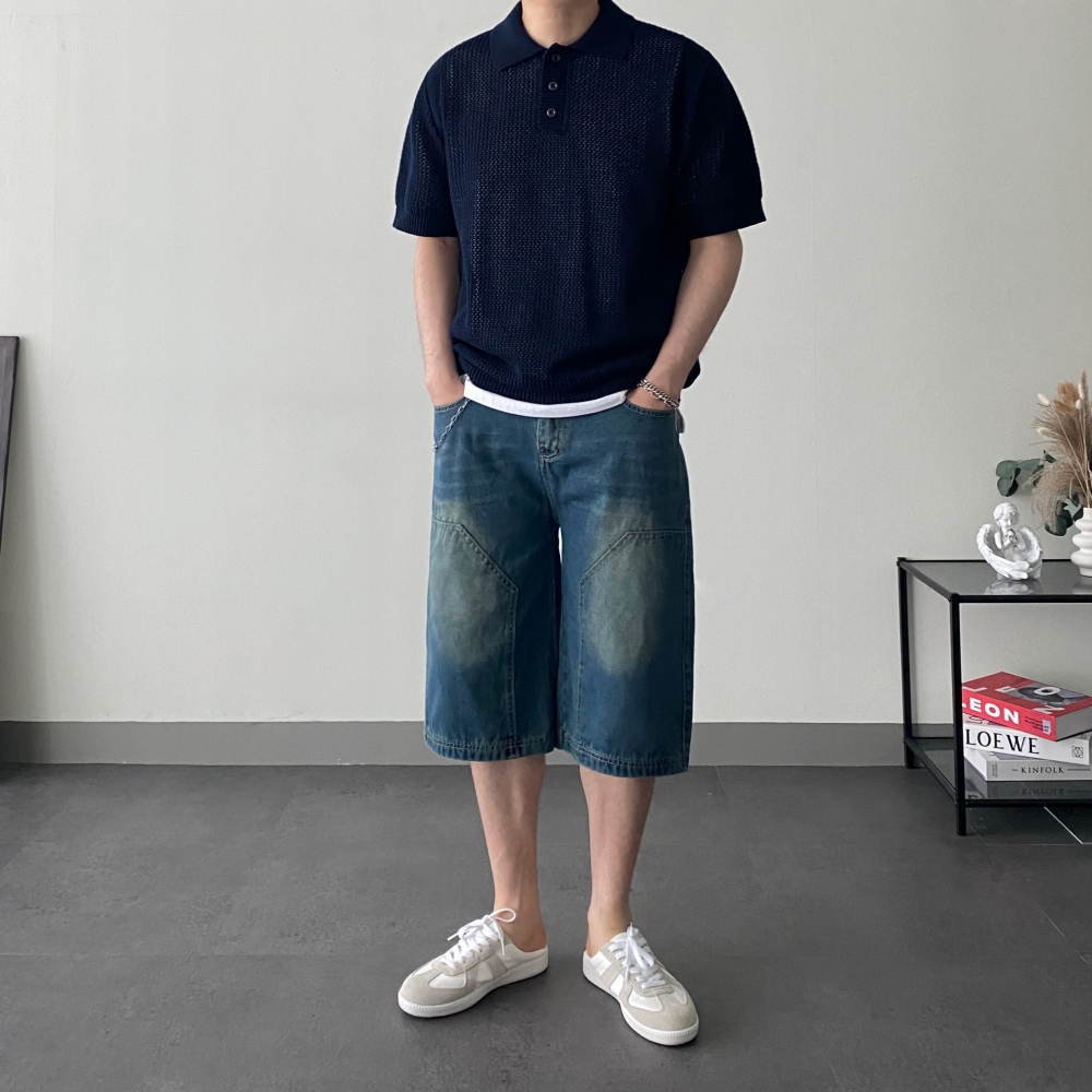 남성반팔카라니트 오버핏 남자시스루니트 - 상세 이미지 3