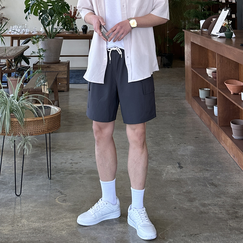 쿨링 아이스 팬츠 나일론 바지 밴딩 카고 여름 남자 반바지 - 상세 이미지 3