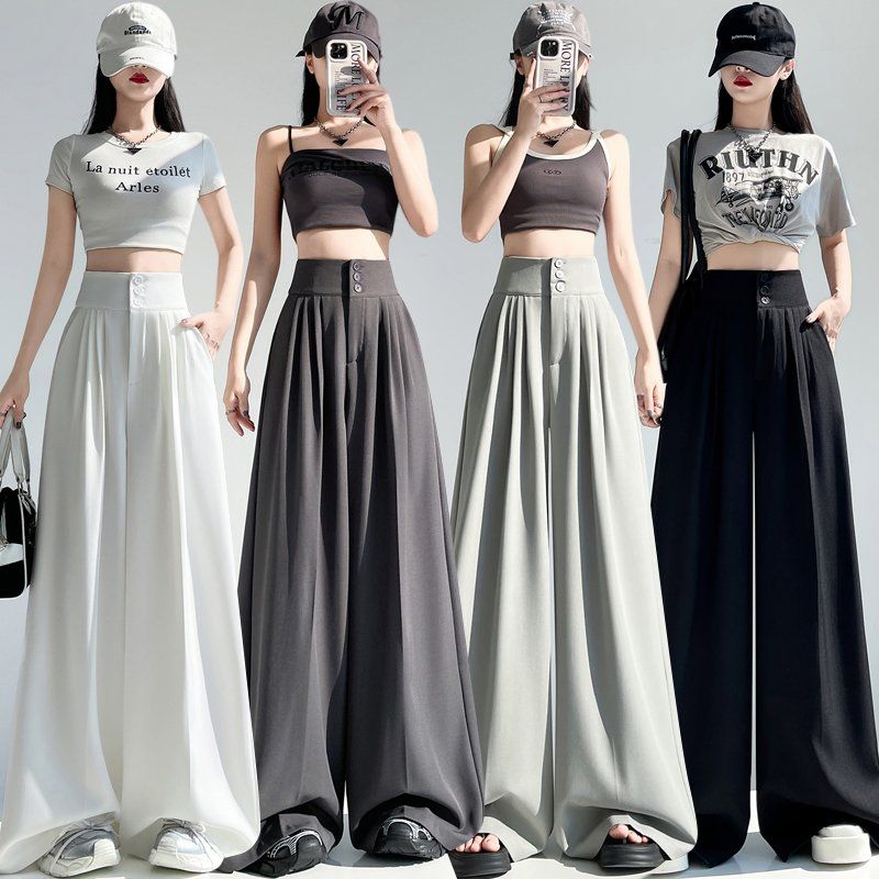 봄 여름 하이웨이스트 3가지기장 핀턱 와이드팬츠 쿨링 아이스실크 롱 슬랙스 - 상품 이미지