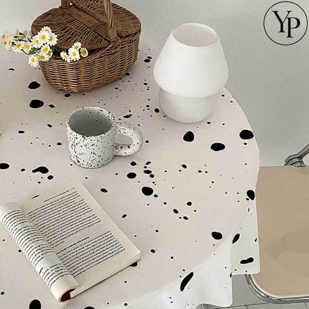 빈티지 식탁 테이블보 150x100cm 감성인테리어 면 린넨 도트 메추리알 예쁜식탁보