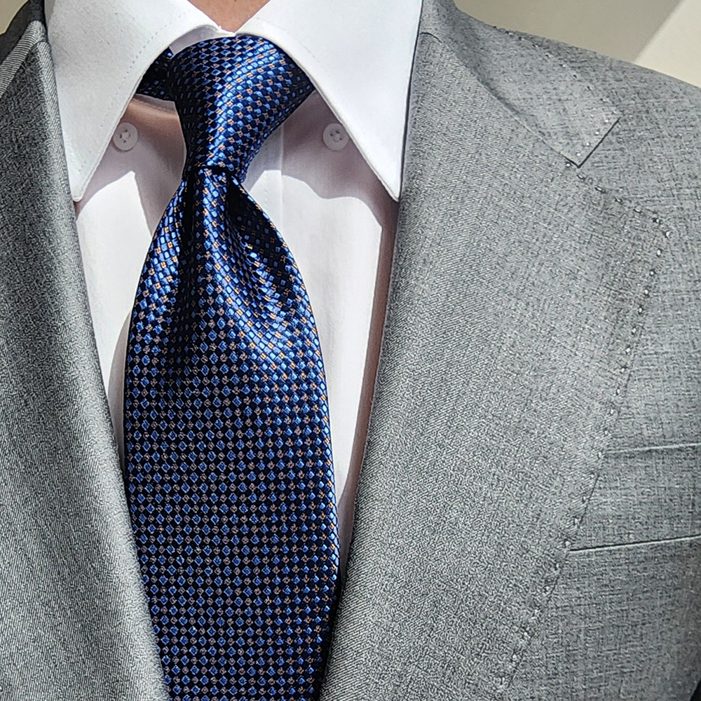 제임스핏 다크블루 올오버 클래식 샤틴 남자 정장 넥타이