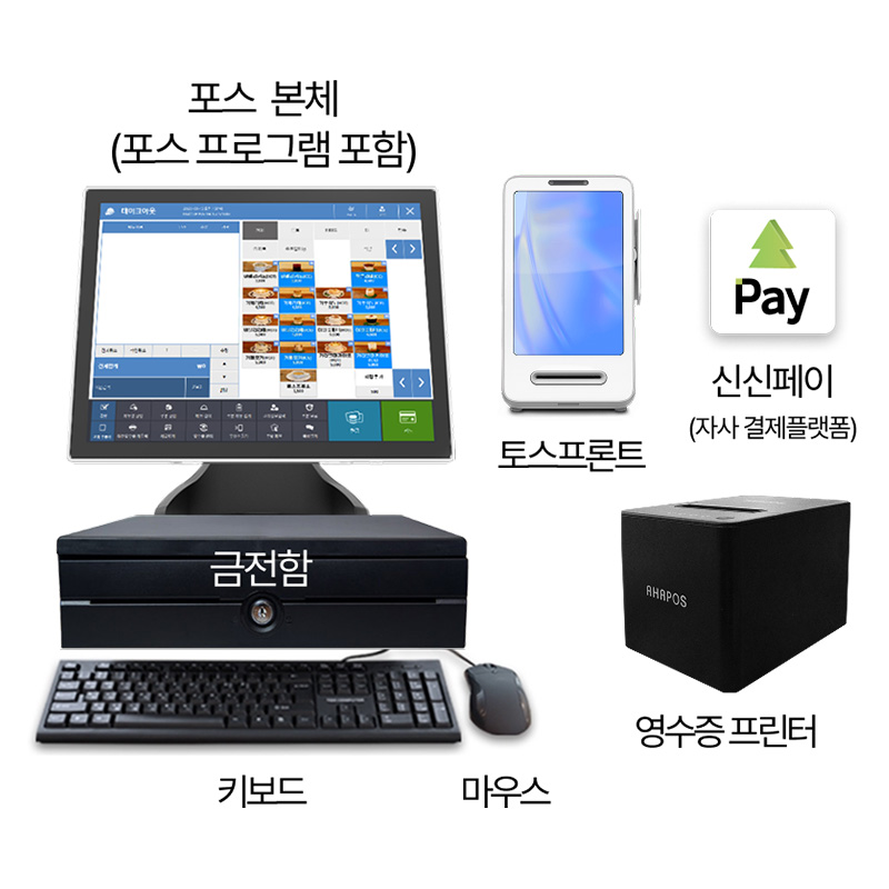 포스기 카페 식당 배달 POS 세트 시스템 토스프론트 카드단말기 화이트 - 상세 이미지 4