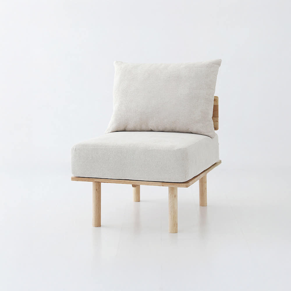 벤쿠 1인소파 고무나무 스툴미포함, 내추럴/베이지 8074.9437, 1인용