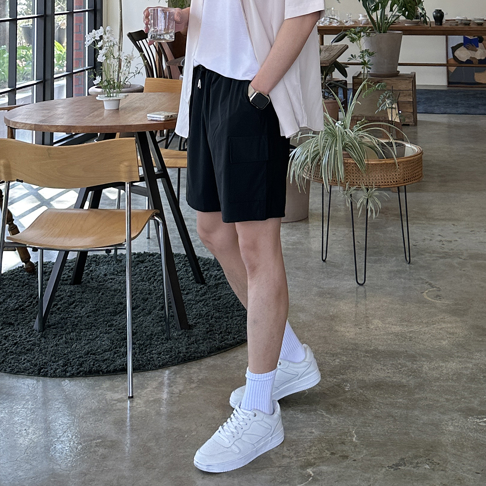 쿨링 아이스 팬츠 나일론 바지 밴딩 카고 여름 남자 반바지 - 상세 이미지 2