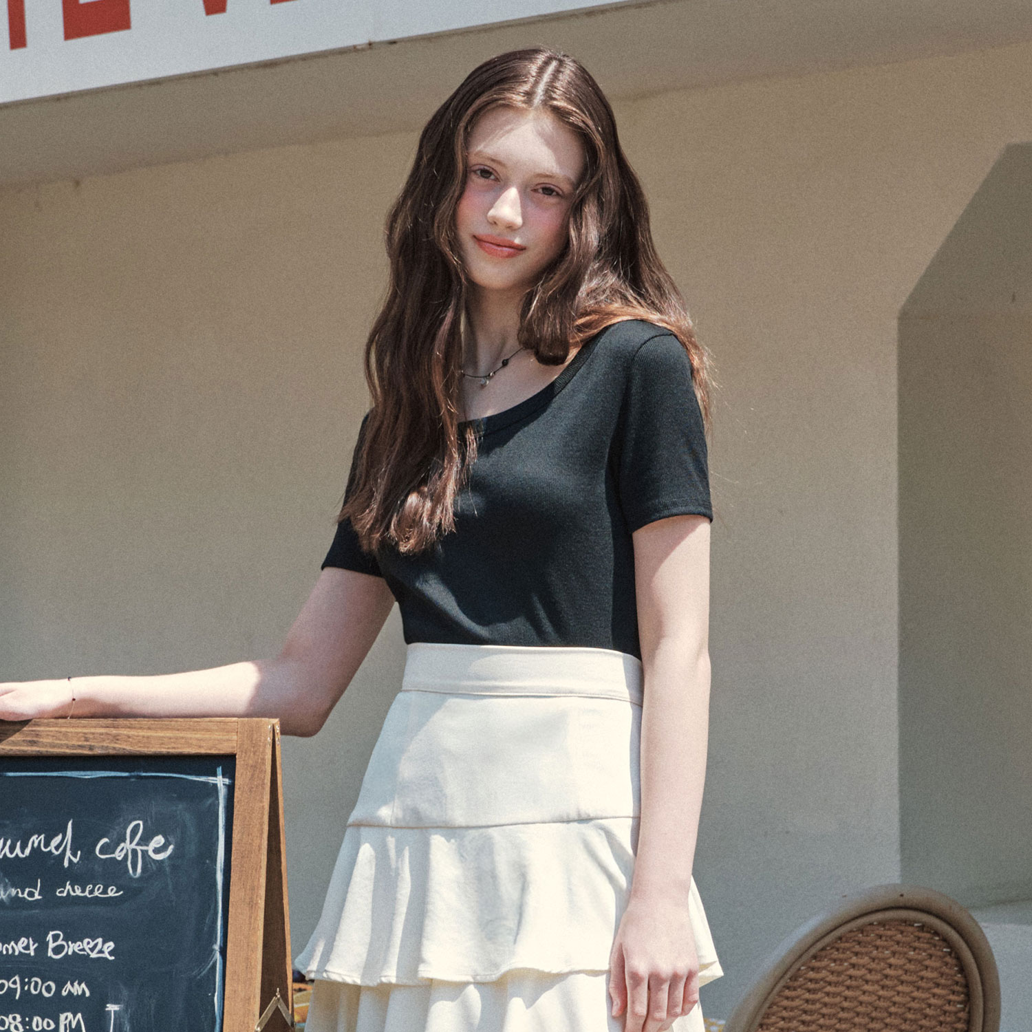 [제로스트릿][2컬러] 골지 U넥 반팔 티셔츠 RIBBED U-NECK SHORT SLEEVE T-SHIRT 이미지 3
