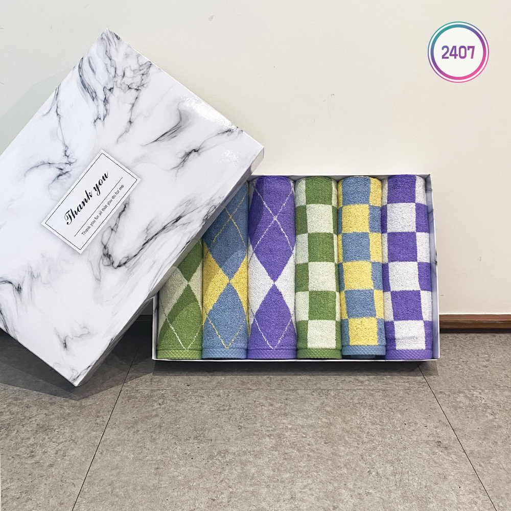 아가일 체크 패턴수건 체커보드 뱀부타올 프리미엄 호텔수건 6매 선물세트