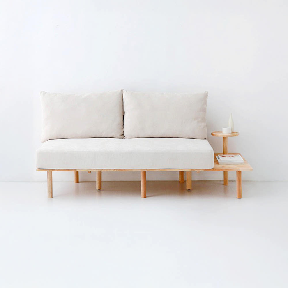 벤쿠 2인소파 고무나무 스툴미포함, 내추럴/베이지 9795.3767, 2인용