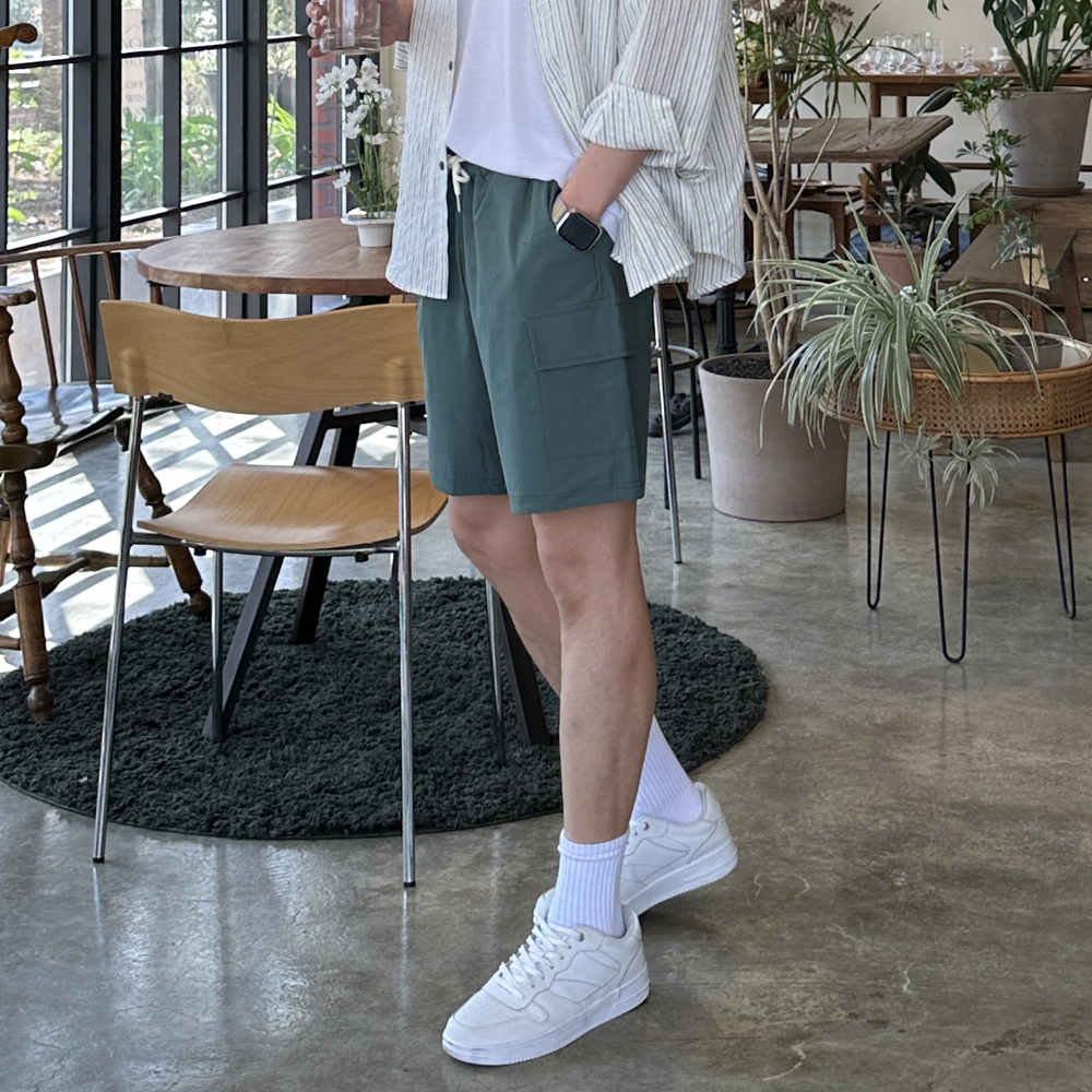 쿨링 아이스 팬츠 나일론 바지 밴딩 카고 여름 남자 반바지 - 상품 이미지