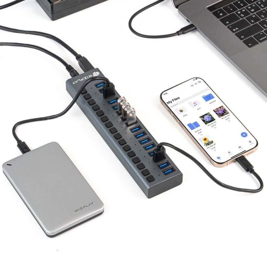 위즈플랫 WIZ-H160S 16포트 유전원 USB허브 USB3.2 Gen2 96W 충전 - 상세 이미지 2