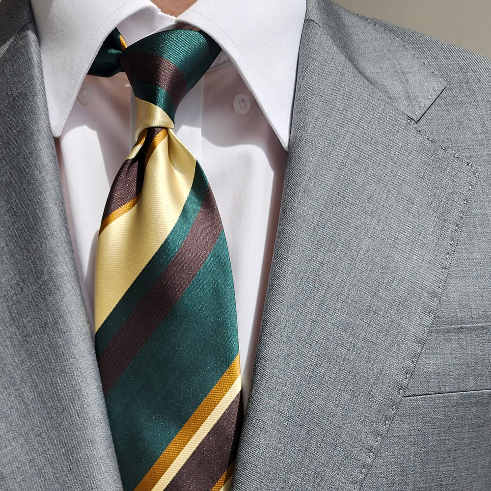 제임스핏 레지멘탈 그린 아이보리 스트라이프 이태리 패턴 남자 정장 넥타이
