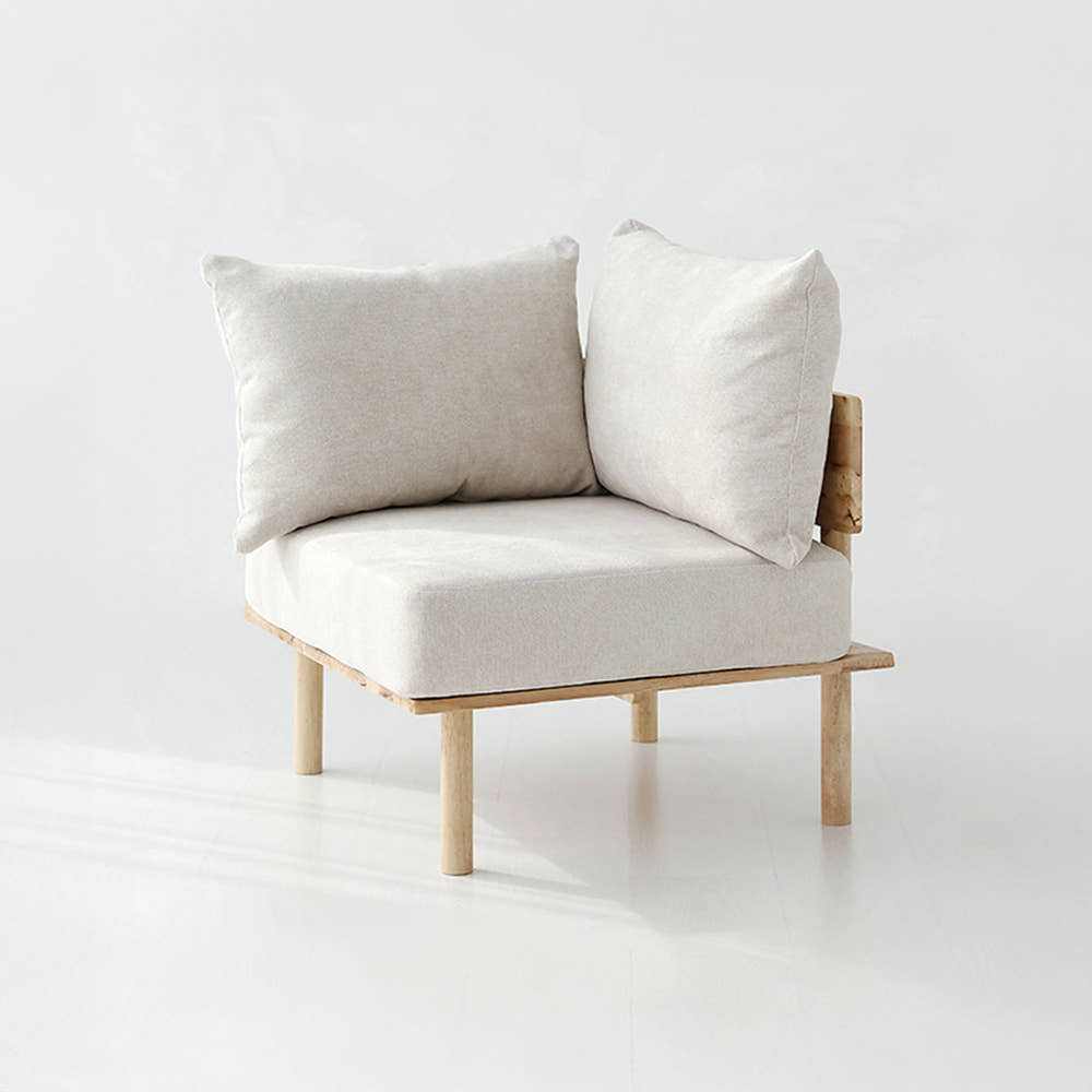 벤쿠 1인코너소파 고무나무 스툴미포함, 내추럴/베이지 4631.4978, 1인용