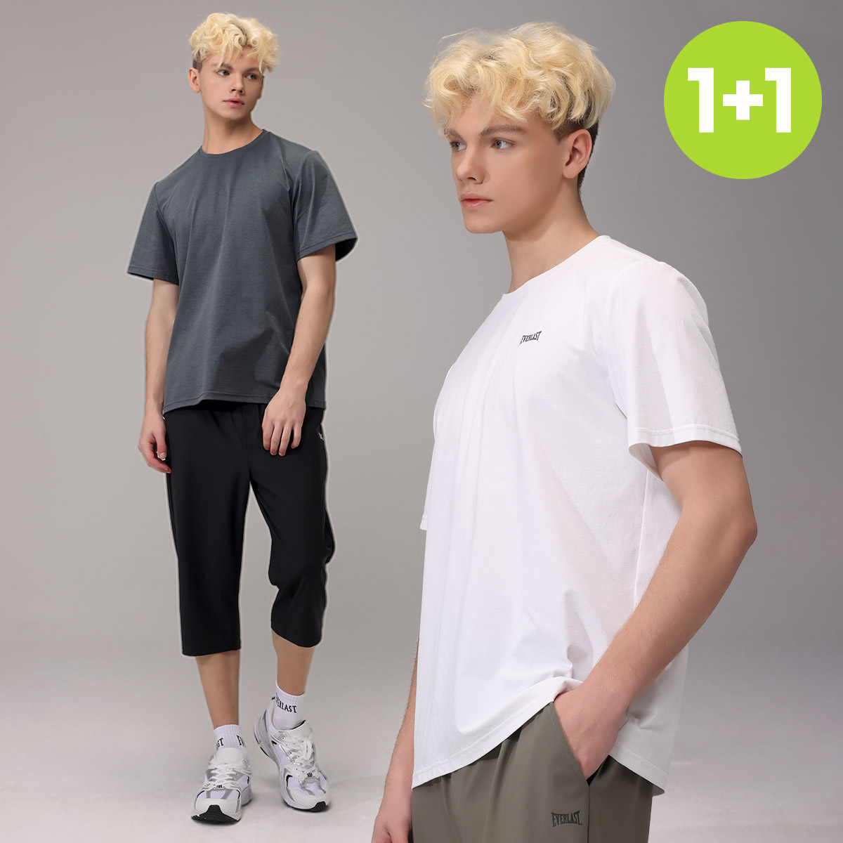 에버라스트 기능성 남자 반팔티 + 스트라이프 7부 팬츠 - 상품 이미지