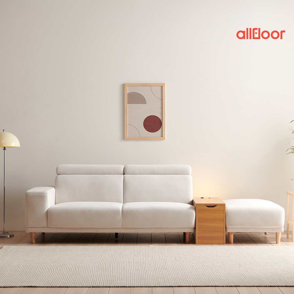 올플로어 플러피 3인용 소파 헤드틸팅 아쿠아텍스 생활방수 패브릭 우형, 아이보리