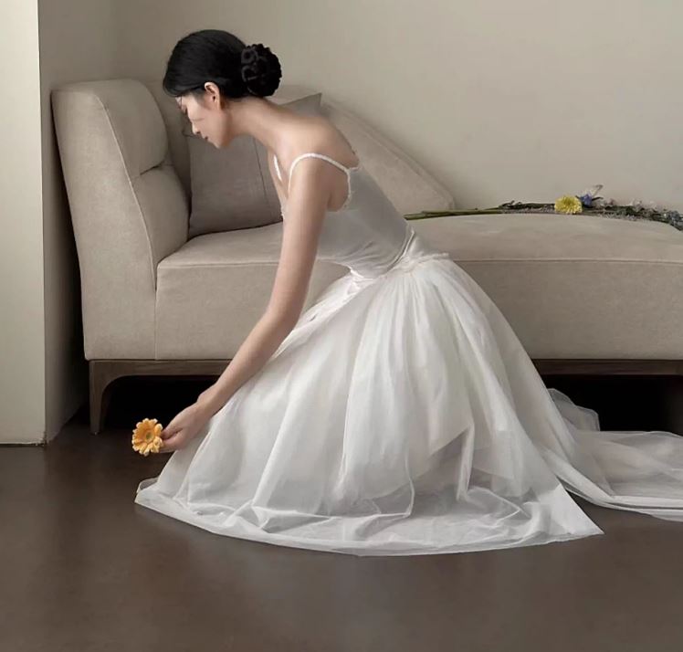 발레코어 미디 웨딩드레스 셀프웨딩 본식촬영 원피스 - 상세 이미지 5