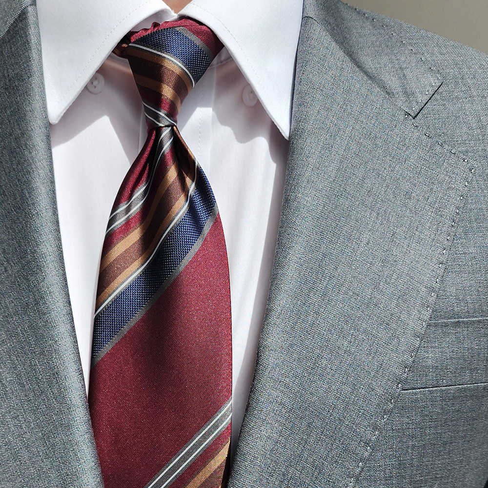 제임스핏 시그니처 레지멘탈 스트라이프 와인 남자 정장 넥타이
