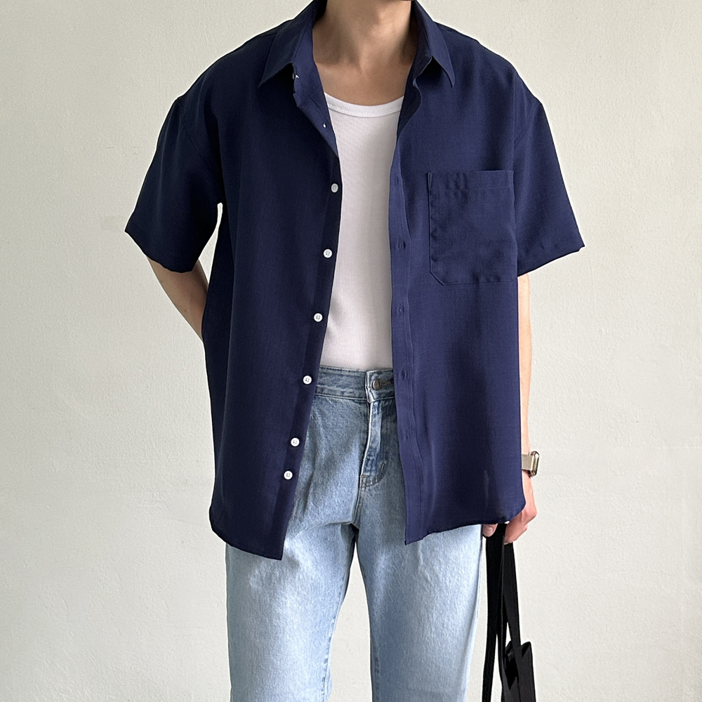 남자반팔셔츠 오버핏 린넨 실크 남방 남자셔츠
