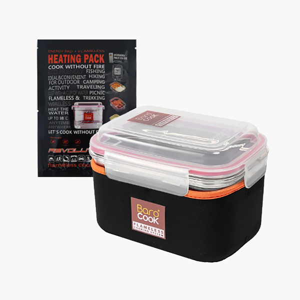 바로쿡 발열도시락 사각 용기 1200ml 비화식 발열팩 백패킹