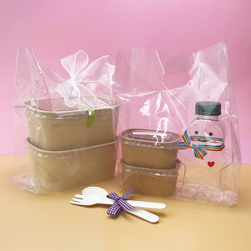 손잡이 비닐봉투 투명 도시락 배달 포장 PE 비닐 봉투 100p