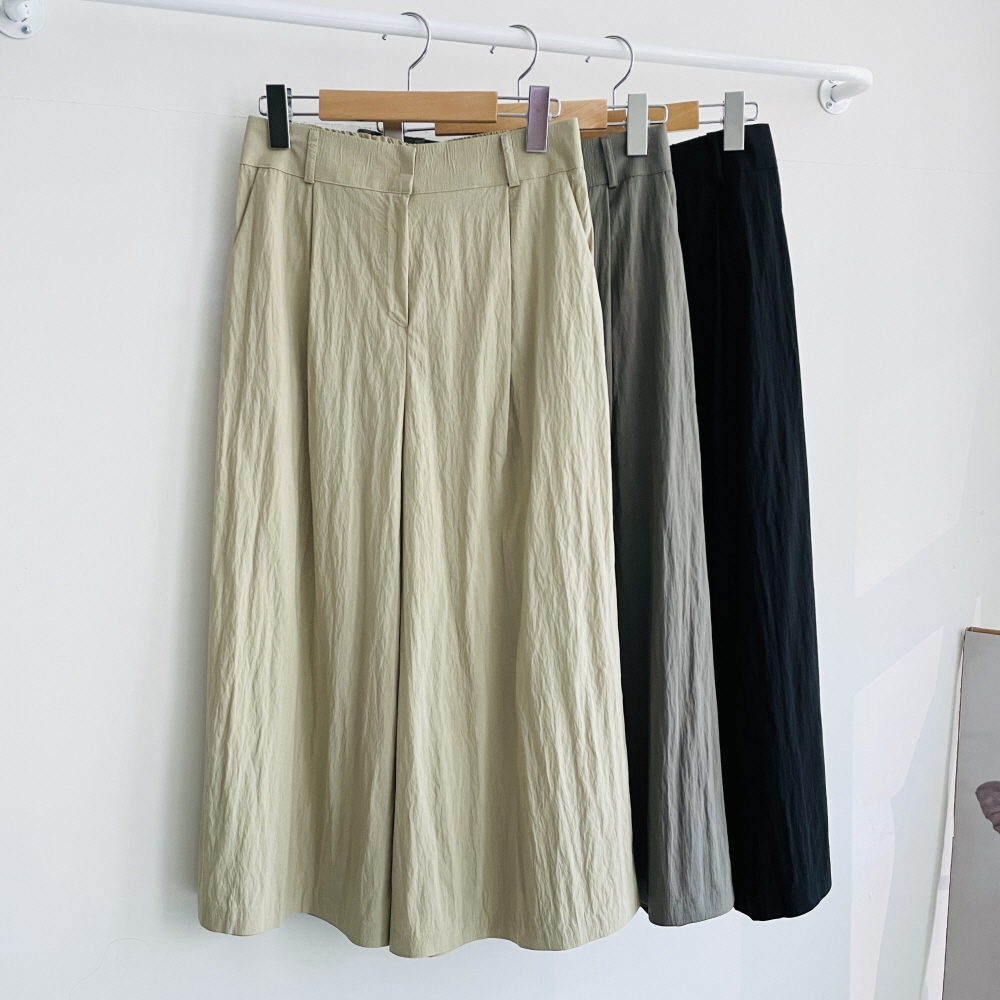 바스락팬츠 키작녀 아노락 핀턱와이드 냉장고바지 8부 치마바지 큐롯팬츠