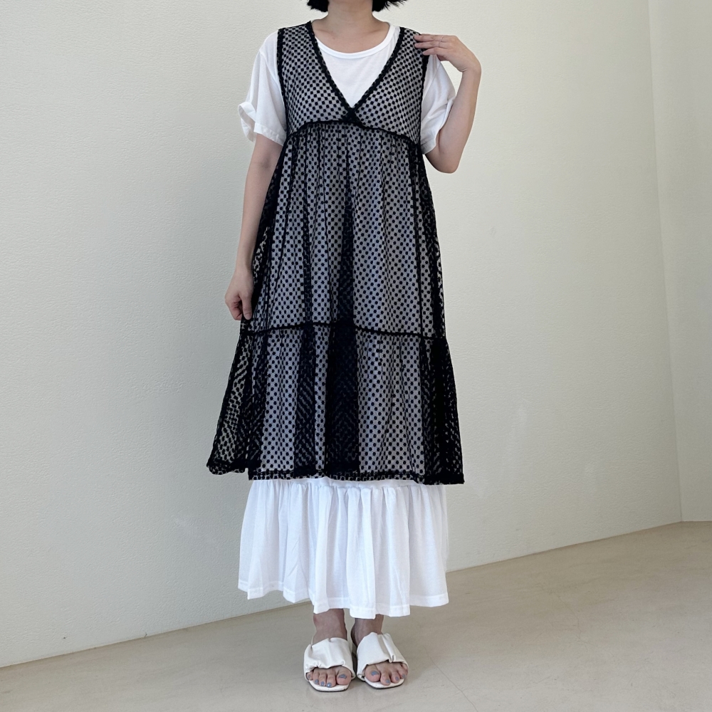 자체제작 빅사이즈 블랙 레이스 시스루 캉캉프릴 플라워 도트 패턴 레이어드 뷔스티에 원피스
