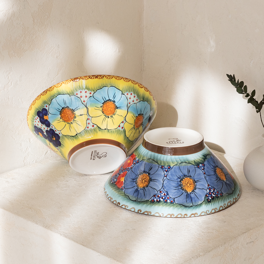 실레시아 도자기 우동 면기 라면기 꽃무늬 일식 카레 덮밥 냉면 그릇 세트 2P