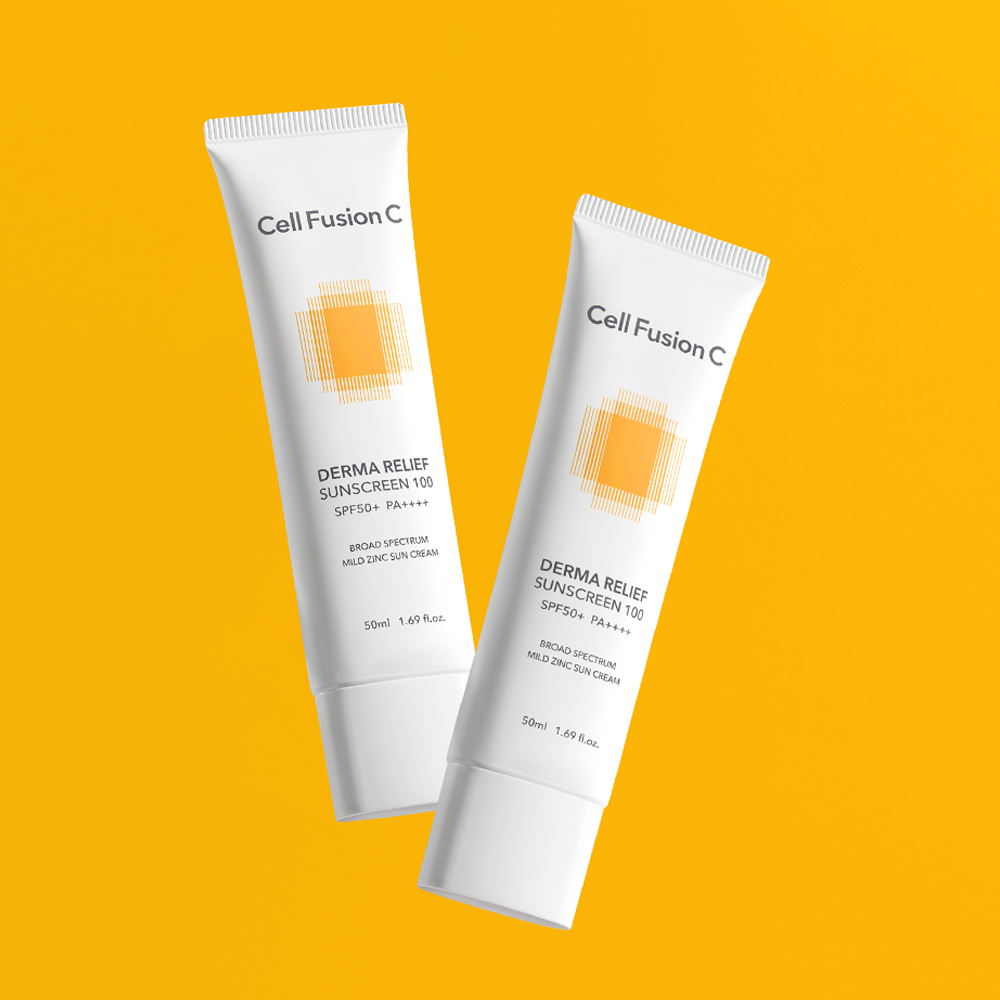 셀퓨전씨 더마 릴리프 썬스크린 50ml+50ml SPF 50+ PA++++ / 온가족 데일리 저자극 마일드 무기자차 선크림