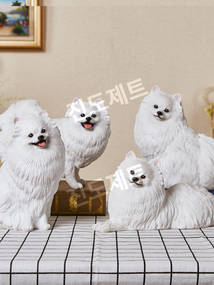 포메라니안 조각상 장식품 동물 동상 인형 피규어 모형 1813 화이트 - 상세 이미지 3