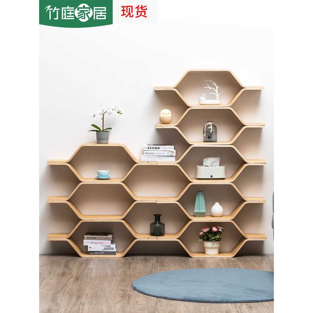벌집모양 우드 진열장 주방 벽면 벽선반 수납장 찻장 12칸 이미지 6